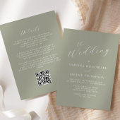 Elegante kalligrafie Sage Green QR Code Wedding Kaart