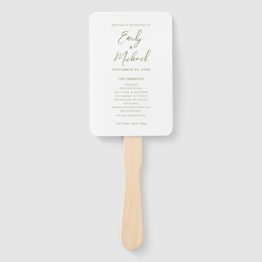 Elegante kalligrafie Sage Green Wedding Program Handwaaier (Voorkant)