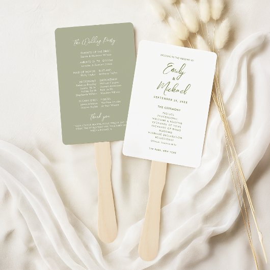 Elegante kalligrafie Sage Green Wedding Program Handwaaier