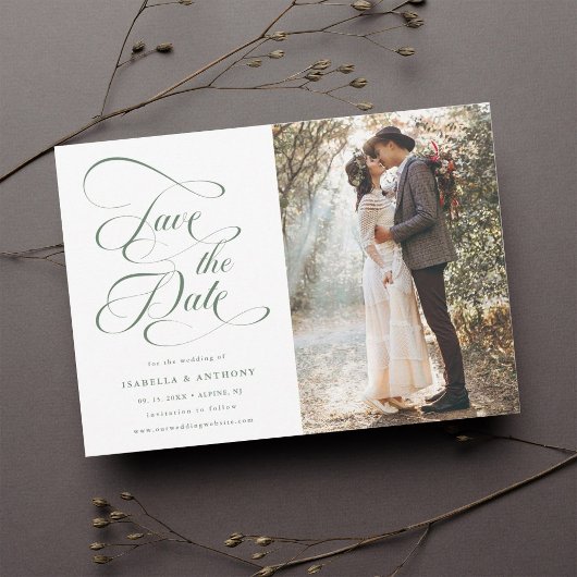 Elegante kalligrafie Sage Green Wedding Red de wer Save The Date
