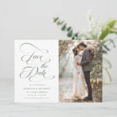 Elegante kalligrafie Sage Green Wedding Red de wer Save The Date (Staand voorkant)