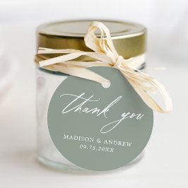 Elegante kalligrafie Sage Groene Bruiloft Dank u Bedankjes Labels