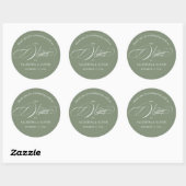 Elegante kalligrafie Sage Groene Bruiloft Ronde Sticker (Vel)
