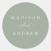 Elegante kalligrafie Sage Groene Bruiloft Ronde Sticker (Voorkant)