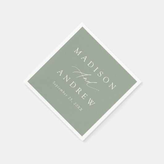 Elegante kalligrafie Sage Groene Bruiloft Servet (Hoek)