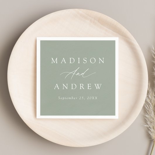 Elegante kalligrafie Sage Groene Bruiloft Servet