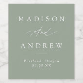 Elegante kalligrafie Sage Groene Bruiloft Wijn Etiket (Enkel label)