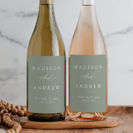 Elegante kalligrafie Sage Groene Bruiloft Wijn Etiket