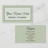 Elegante kalligrafie salie groen modern visitekaartje (Voorkant / Achterkant)