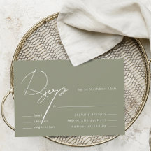 Elegante kalligrafie saliegroen diner bruiloft