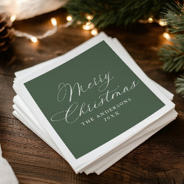 Elegante kalligrafie saliegroen vrolijk kerstfeest servet