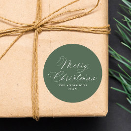 Elegante kalligrafie saliegroen Zalig Kerstfeest Ronde Sticker