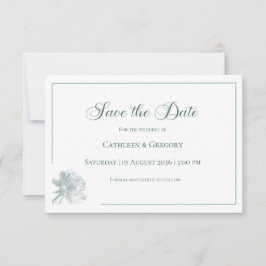 Elegante kalligrafie saliegroene bloemige bruiloft save the date