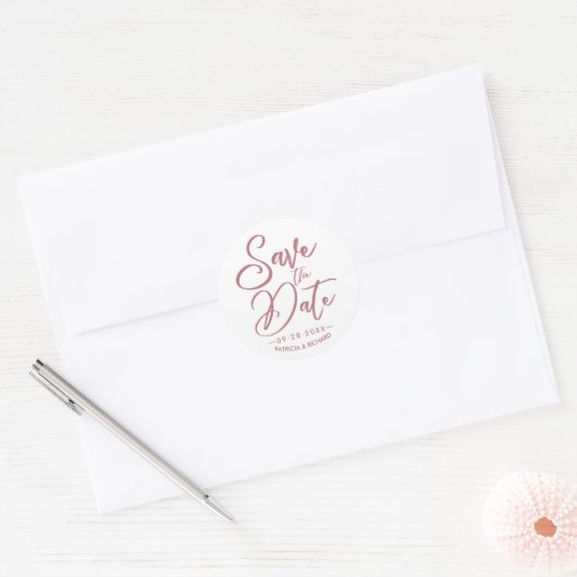 Elegante kalligrafie Save the Date Roos Gold Ronde Sticker (Envelop)