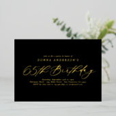 Elegante kalligrafie script 65ste verjaardagsfeest folie uitnodiging (Staand Voorkant)