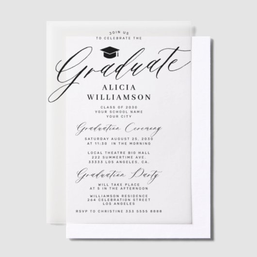 Elegante kalligrafie script afstudeerfeest vellum uitnodigingen (Offset)