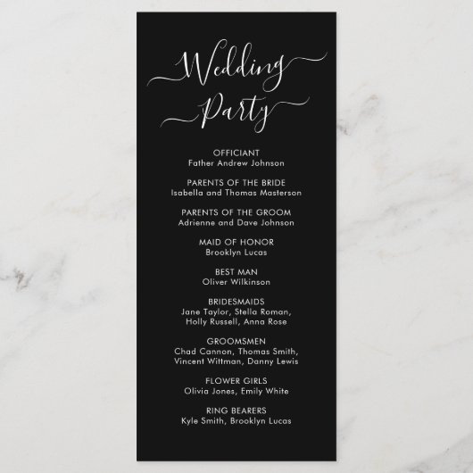 Elegante kalligrafie Script Black bruiloft ceremon Programmakaart (Achterkant)