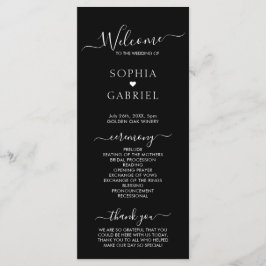 Elegante kalligrafie Script Black bruiloft ceremon Programmakaart