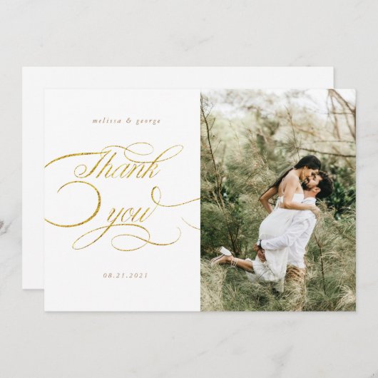 Elegante kalligrafie script bruiloft dank u kaart (Voorkant / Achterkant)