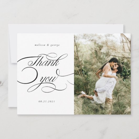 Elegante kalligrafie script bruiloft dank u kaart (Voorkant)