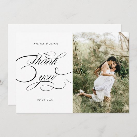 Elegante kalligrafie script bruiloft dank u kaart (Voorkant / Achterkant)