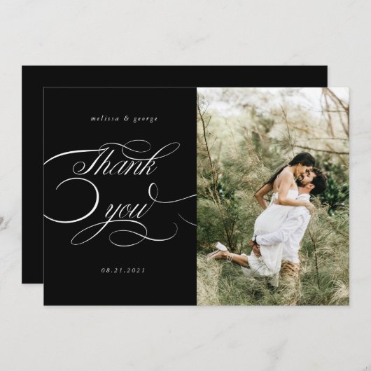 Elegante kalligrafie script bruiloft dank u kaart (Voorkant / Achterkant)