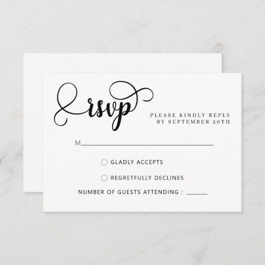 Elegante kalligrafie script bruiloft RSVP Kaarten (Voorkant / Achterkant)