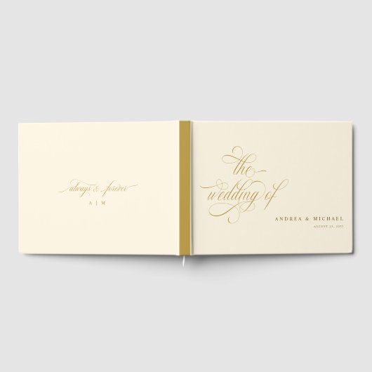 Elegante kalligrafie Script Cream en gouden bruilo Gastenboek (Volledig)