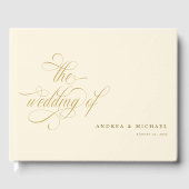 Elegante kalligrafie Script Cream en gouden bruilo Gastenboek (Voorkant)