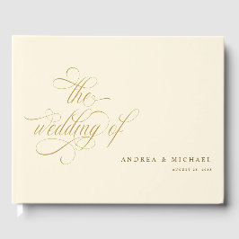 Elegante kalligrafie Script Cream en gouden bruilo Gastenboek