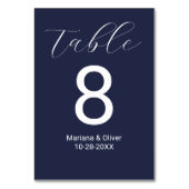 Elegante kalligrafie script donkerblauwe bruiloft kaart (Achterkant)