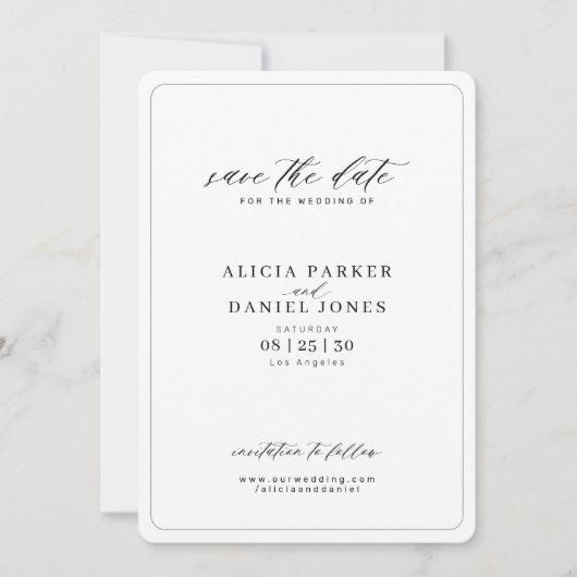 Elegante kalligrafie script eenvoudige trouwdag save the date (Voorkant)
