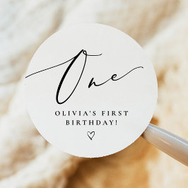 Elegante kalligrafie script eerste verjaardag favo ronde sticker