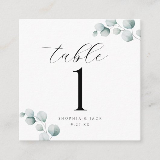 Elegante kalligrafie script Eucalyptus tafelnummer (Voorkant)