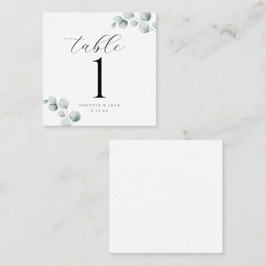 Elegante kalligrafie script Eucalyptus tafelnummer (Voorkant / Achterkant)