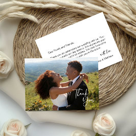 Elegante kalligrafie script foto bruiloft bedankkaart