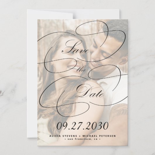 Elegante kalligrafie script foto bruiloft save dat magnetische uitnodiging (Voorkant)