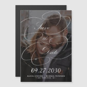 Elegante kalligrafie script foto bruiloft save dat magnetische uitnodiging (Voorkant / Achterkant)
