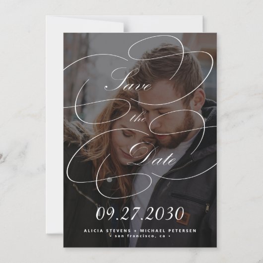 Elegante kalligrafie script foto bruiloft save dat magnetische uitnodiging (Voorkant)