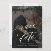 Elegante kalligrafie script foto bruiloft save the date (Voorkant)