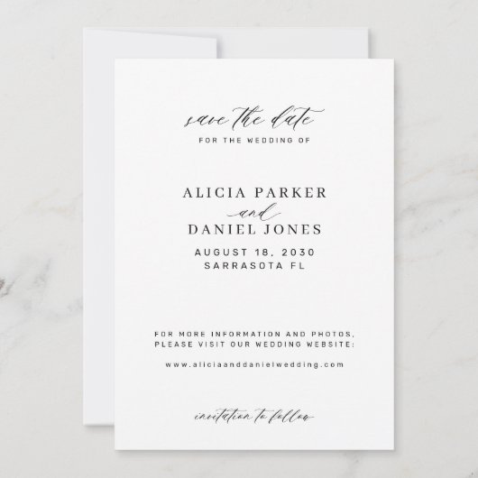 Elegante kalligrafie script foto bruiloft save the date (Achterkant)