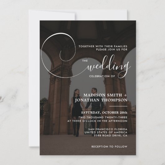 Elegante kalligrafie script foto QR code bruiloft Kaart (Voorkant)