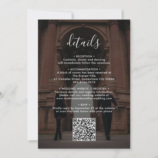 Elegante kalligrafie script foto QR code bruiloft Kaart (Achterkant)