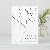 Elegante kalligrafie script gewone witte trouw save the date (Staand voorkant)