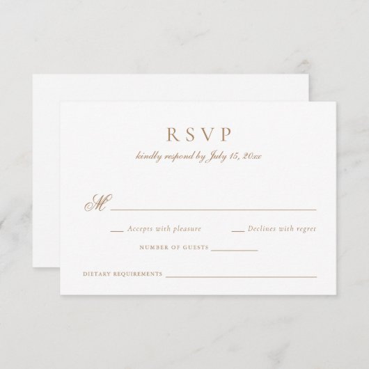 Elegante kalligrafie script goud bruiloft RSVP Kaart (Voorkant / Achterkant)