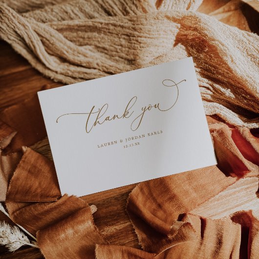 Elegante kalligrafie script gouden bruiloft bedankkaart