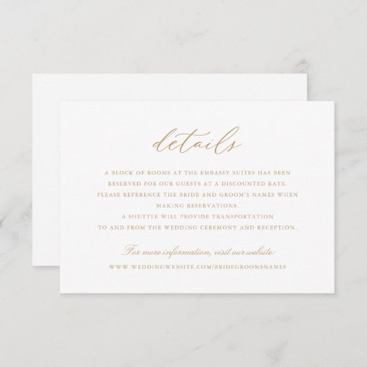Elegante kalligrafie script gouden bruiloft detail kaart (Voorkant / Achterkant)