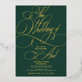 Elegante kalligrafie script gouden donkergroene br folie uitnodiging (Voorkant)