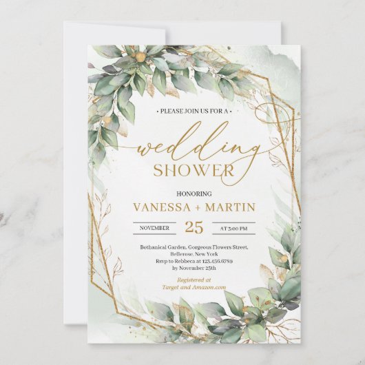 Elegante kalligrafie script groen bruiloft douche kaart (Voorkant)