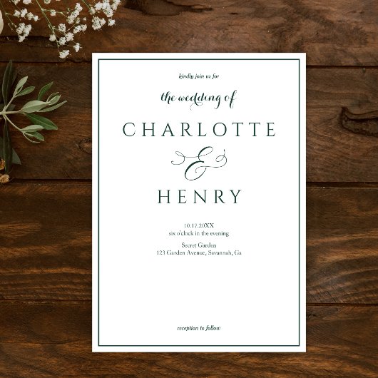 Elegante kalligrafie Script groen & wit bruiloft Kaart